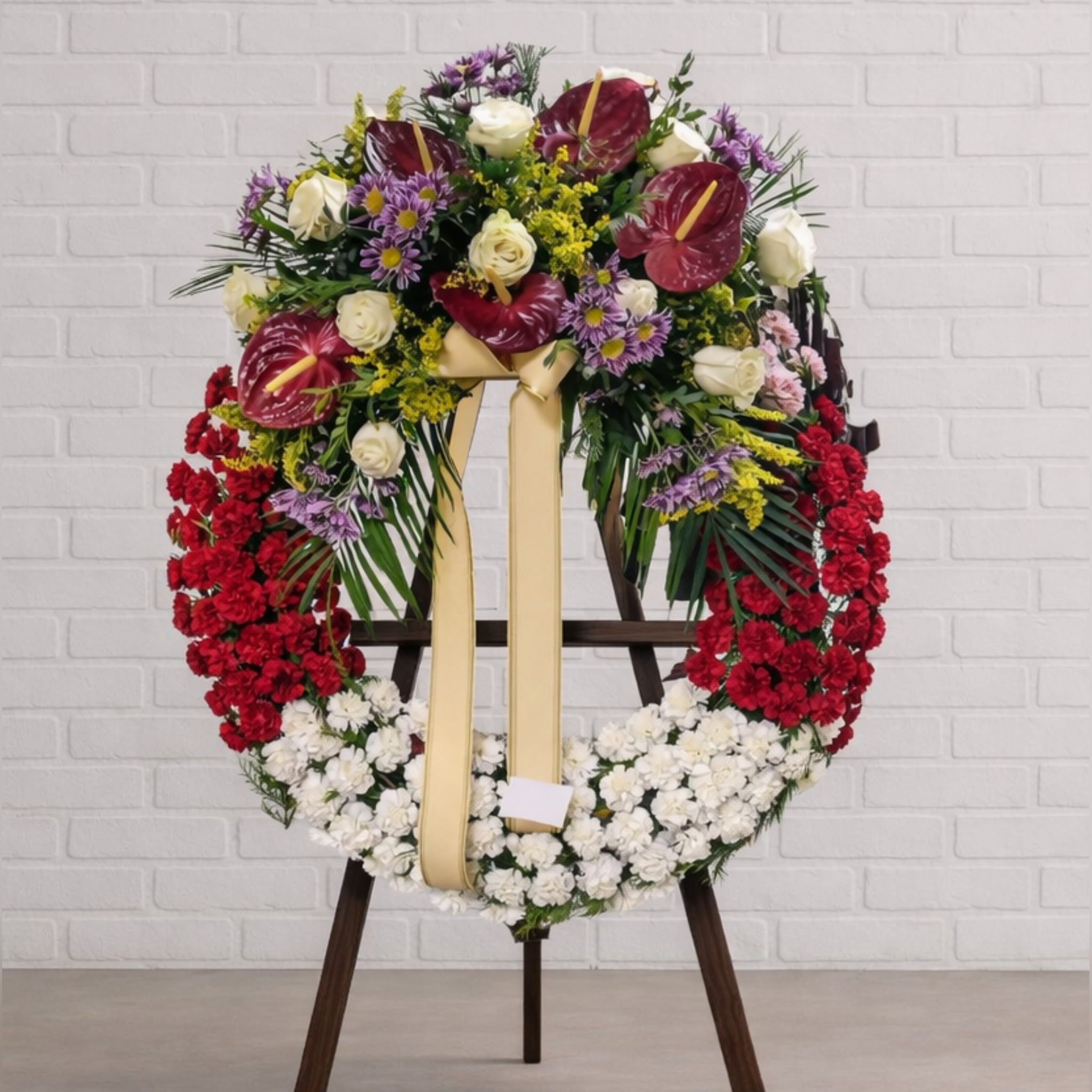 Corona fúnebre en rojos, blancos y cabecera variada Zaragoza